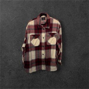 HFX Woman’s Flannel Jacket Relaxed Fit Snap Closure Pockets Red Plaid Size XL